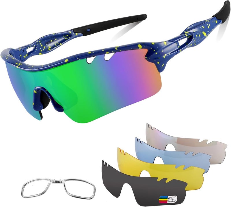 BangLong Polarized Sports Sunglasses Cycling Sun Glasses for Men Women with 5 Interchangeable Lenes for Running Baseball Golf - Image 1